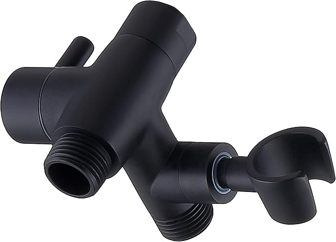 G-Promise Solid Metal Shower Arm Diverter with Holder for Hand Held Showerhead and Fixed Spray Head, G 1/2 3-Way Bathroom Universal Diverter System Replacement Part (Matte Black)