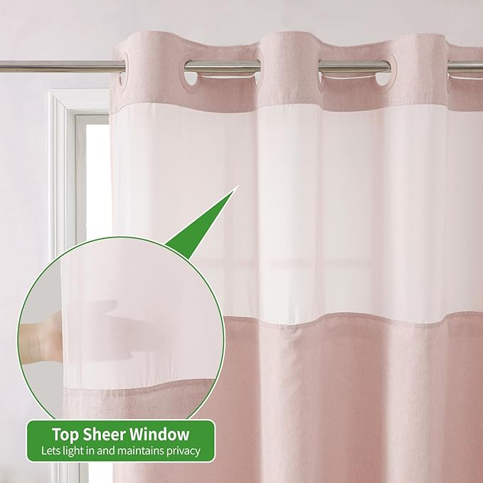 Stall No Hooks Needed Linen Textured Shower Curtain with Snap-in Fabric Liner Set,Hotel Luxury Decor Farmhouse Shower Curtains for Bathroom,Waterproof & Washable,54Wx80H,Blush