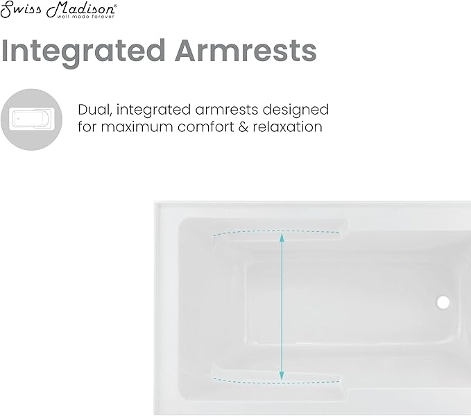 Voltaire 48" x 30" Right-Hand Drain Alcove Integrated Armrest Bathtub with Apron