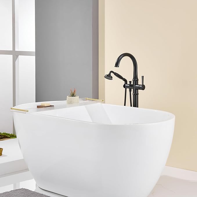 Freestanding Bathtub Faucet Black Free Standing Tub Filler Brass Bathtub Faucets Floor Mounted Bathroom Tub Faucet with Hand Shower