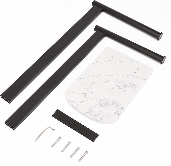NearMoon Hand Towel Holder with Balanced Marble Base, SUS304 Stainless Steel Stand Towel Ring L Shape Hand Towel Rack Free-Standing Towel Bar for Bathroom Kitchen Countertop (Double Rod, Matte Black)