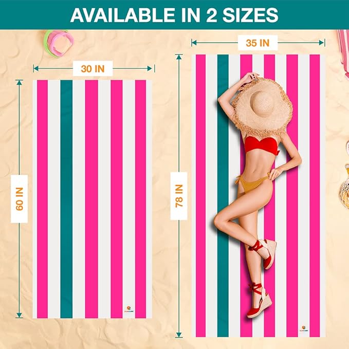 SUN CUBE Microfiber Beach Towel, Quick Dry Sand Free Beach Towel, Lightweight, Compact for Travel Swim Sports Camping, Packable Sand Resistant Towel Adult, Pink 60x30 Inches