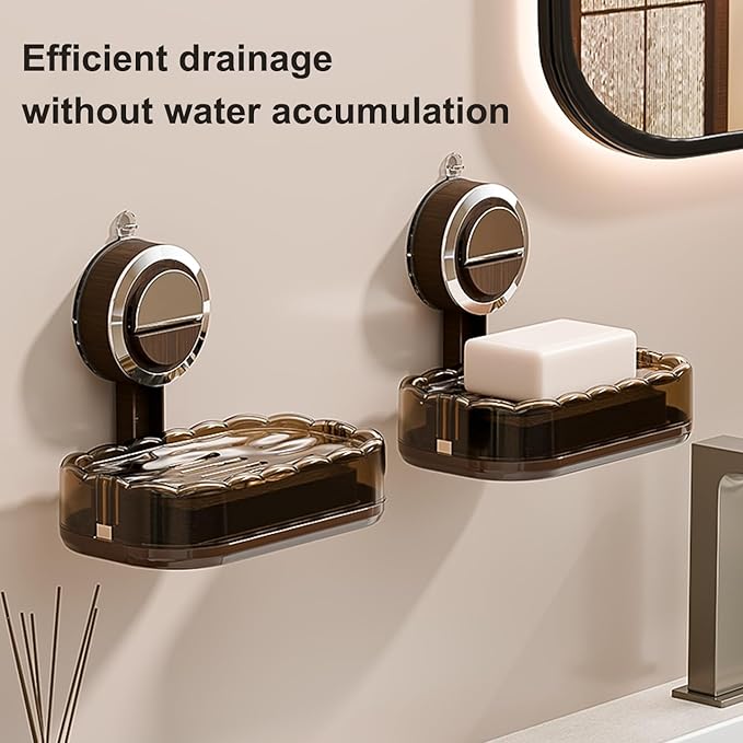 Strong Suction Cup Soap Box - Wall Mounted Soap Rack, Light Luxury, Premium Bathroom, No Punching, No Water Accumulation, Drain Soap Box Suitable for Showroom, Sink, Kitchen, (2-Pack)