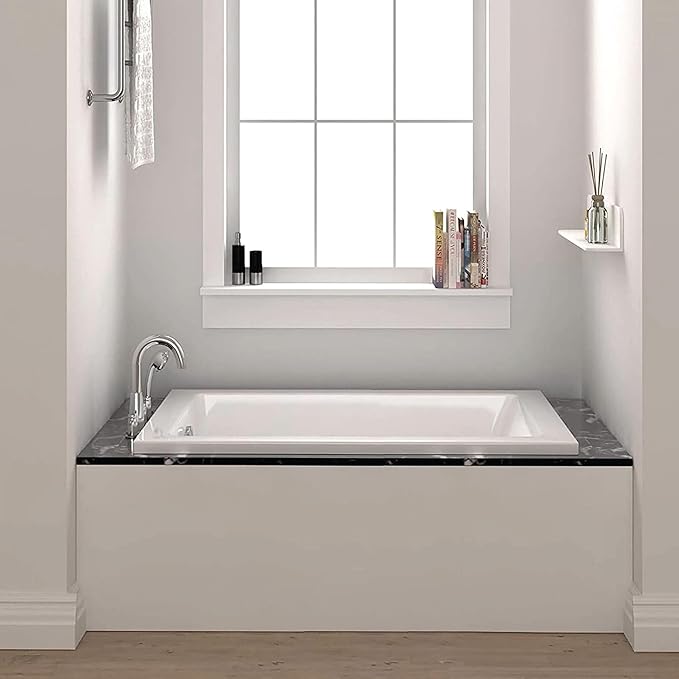 Fine Fixtures Drop In White Soaking Bathtub, Fiberglass Acrylic Material, 66"L x 32"W x 19"H