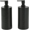 2-Pack Matte Black Resin Refillable Shampoo & Conditioner Bottles – Modern Bathroom Pump Dispenser Set, Durable Resin Shower Containers with Embossed Labels, Reusable Pump Bottle