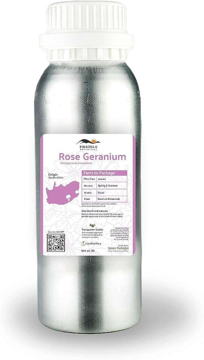 Rose Geranium Essential Oil - Direct from Kwazulu Botanicals in South Africa- Organic Essential Oils for Body, Diffusers, or Aromatherapy | Pure Therapeutic Grade (5ml)