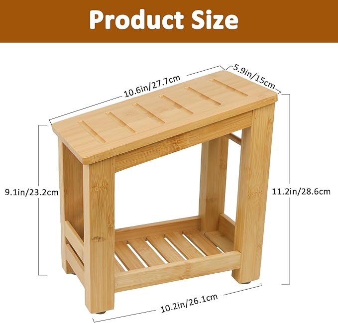 Shower Foot Rest, Small Bamboo Foot Stool with Storage Shelf, Shower Stool for Shaving Legs, No Assembly Required, Natural