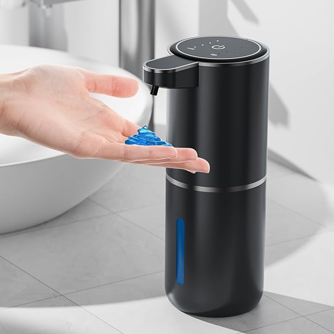 Automatic Soap Dispenser Touchless, 4-Level Adjustable 1200mAh, 12.8oz/380ml Wall or Countertop Mounted, Modern Electric Hand Soap Dispenser for Kitchen, Bathroom, Kids & Family - Black