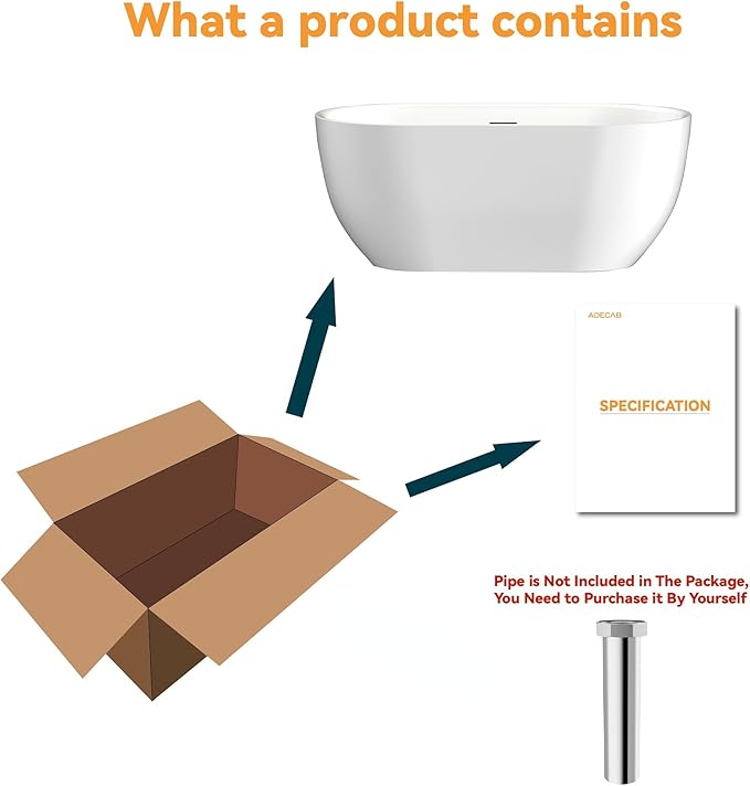 59" Acrylic Freestanding Bathtub, Free Standing Tub, Stand Alone Tub with Overflow and Drain, cUPC Certified, Gloss White