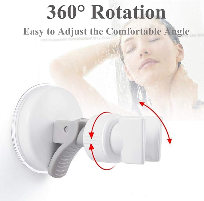 Adjustable Shower Head Holder, Bathroom Suction Cup Bracket for Handheld Shower, Removable Wall Mount (White-1)
