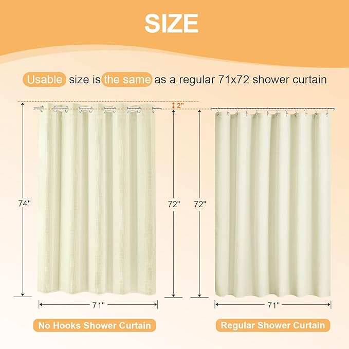 River Dream Cotton Blend Shower Curtain with Snap in Liner, Cream No Hook Shower Curtains for Bathroom, Hotel Grade, Water Repellent, 71" W x74 L