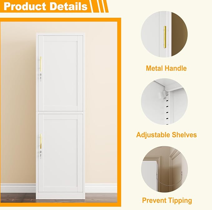 Metal Locker Tall Narrow Storage Cabinet, 67" H Locking Tool File Cabinets Snack Locker Organizer for School Classroom,Bedroom,Gym Home Office,Entryway and Hallway (20" W 2Door White)