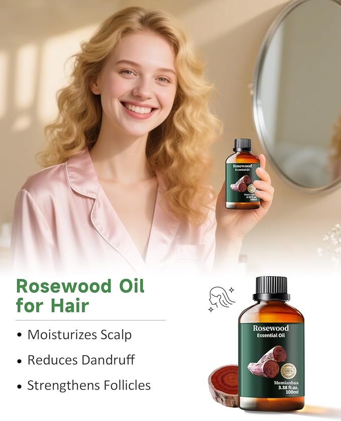 Rosewood Essential Oil for Outdoor Shield, Natural Protective Barrier, Sweet Woody Aroma for Reed Diffuser, Spray, Skin & Hair Care, DIY Blends, Candle, Soap, Making, DIY, Massage 3.38 Fl Oz