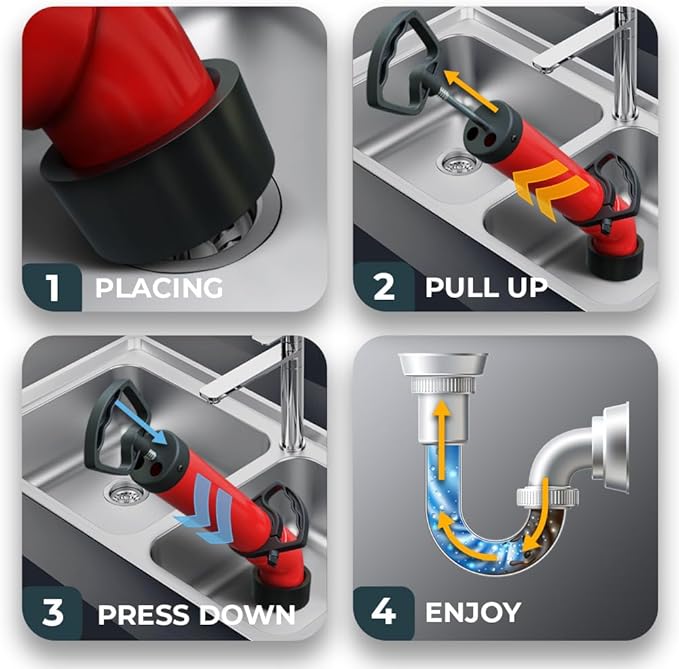 Drain Blaster with 3 Attachments [68oz Volume] - High Pressure Air Plunger For Fast And Effective Drain Unglogging - Plunge Blaster For Toilets, Sinks, Bathtubs & Showers!