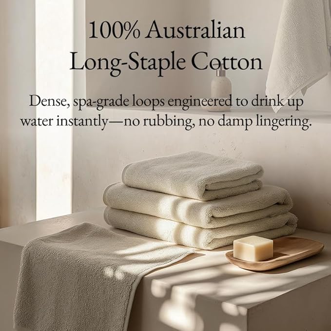 Italic Serene Ultraplush Cotton Towel Set, 4-Piece, 2 Bath Towels + 2 Hand Towels, Sand, Large, 800GSM, 100% Cotton, Heavy Duty, Resort Grade Towels (Sand)