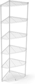 White 6 Tier NSF Metal Pentagonal Corner Wire Shelving Units, 600lbs Storage Rack with Feet for Kitchen, Utility Room, Warehouse, 72" H x 20" L x 20" W