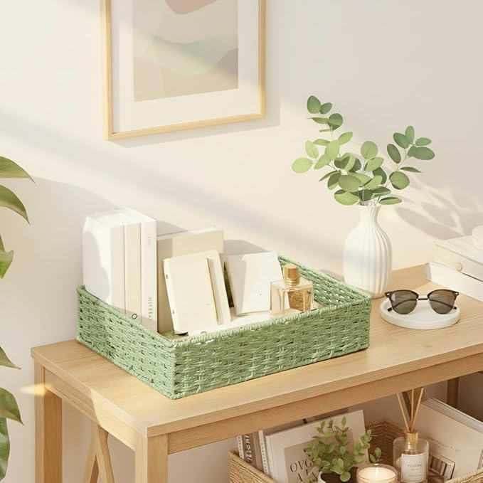 StorageWorks Bathroom Vanity Tray for Countertop, Bathroom Counter Tray for Decorative, Toilet Paper Baskets, Green, Larger, 2 Pack