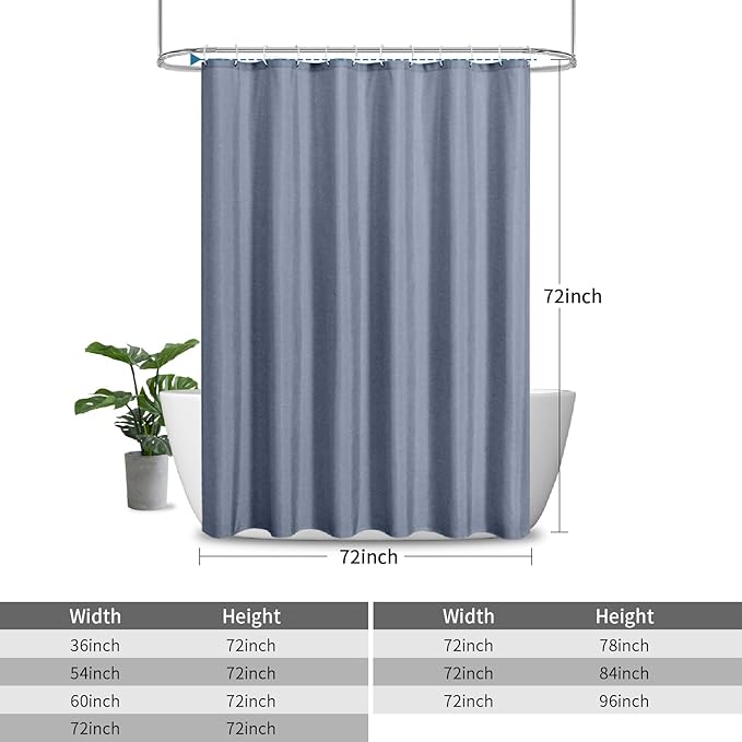 2-in-1 Waterproof Fabric Shower Curtain or Liner,Linen Textured,Breathable TPU & Washable Bathroom Shower Curtain Set with 12 Plastic Hooks,Modern,72"x72" Blue Gray