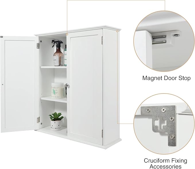 Wall Mount Bathroom Storage Cabinet, White Bathroom Cabinet with Doors and Adjustable Shelves, Wall Cabinet for Bathroom Above Toilet, Medicine Cabinet Wall Mounted, Wood