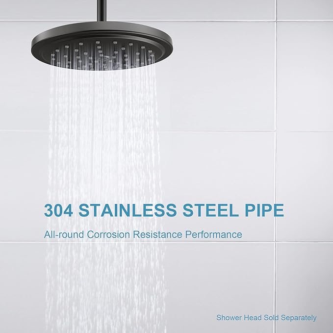 OFFO Shower Arm with Flange, 6 in Ceiling Mount Replacement Rain Shower Head Straight Arm Ceiling-Mounted For Fixed Shower Head & High Pressure Rain, Matte Black