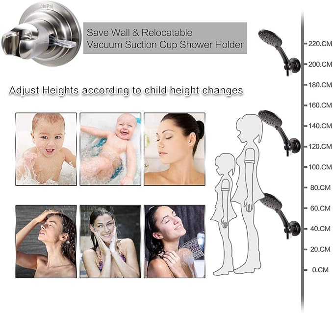 JiePai Suction Cup Shower Head Holder, Adhesive Suction Handheld Shower Head Holder Bracket,Removable Wall Mount Head Holder for Bathroom,Brushed Nickel