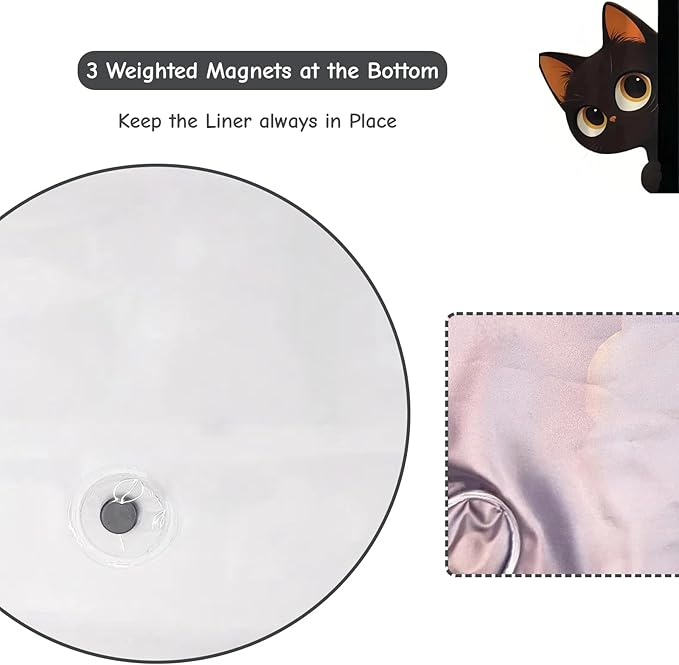 Clear Cute Funny Black Cat Shower Curtain Liner, Are You Pooping Shower Curtain, Fun Anime Cat Shower Curtains for Bathroom, 72x72 Plastic Cool Summer Shower Curtain Set with Weighted Magnets 12 Hooks