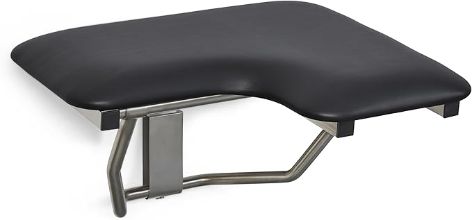 32" x 22.5" Black Padded Cushion Wall Mount Folding Left-Handed Transfer Bench Shower Seat, ADA Compliant