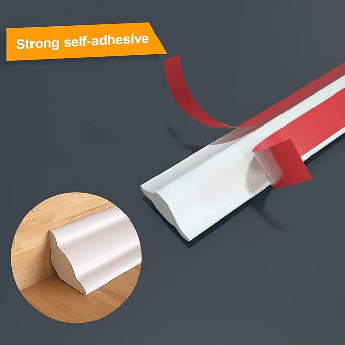 NeatiEase Flexible Trim Caulk Strip, Peel and Stick Trim for Molding, Tile Edge, Ceiling, Wall Corner, Baseboard, Floor(White)