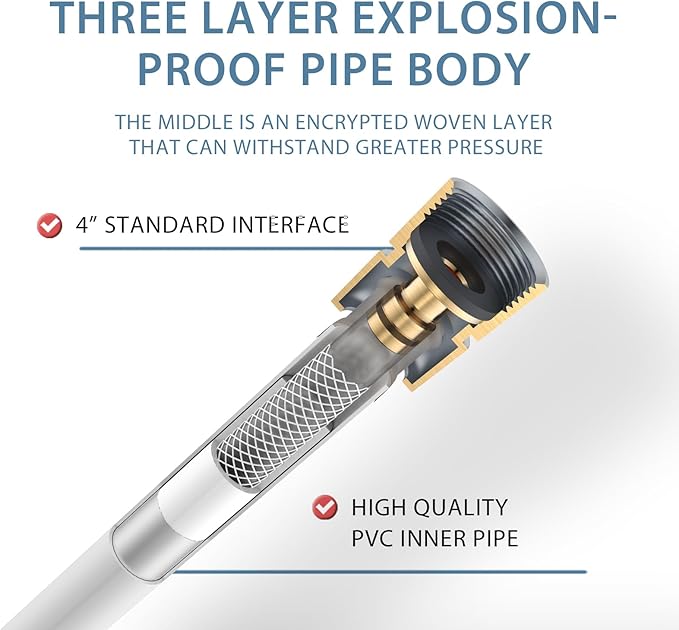 PVC Shower Hose 59 Inches Shower Hose Extra Long Used In Showerheads Spray Bidet Bathing Toilet Cleaning Pet Flexible Showerhead Hoses Replacement Chorme Showerhose For Rv Bidet Hoses(White, 59 In)