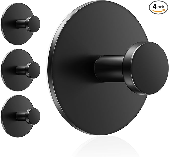 Multifunctional Towel Hooks for Bathroom Wall - Extra Sticky Stainless, Holds up to 12LB, Coat Hooks Wall Hooks, Adhesive Door Holder Hanger Shower Accessories, Matt Black Heavy Duty