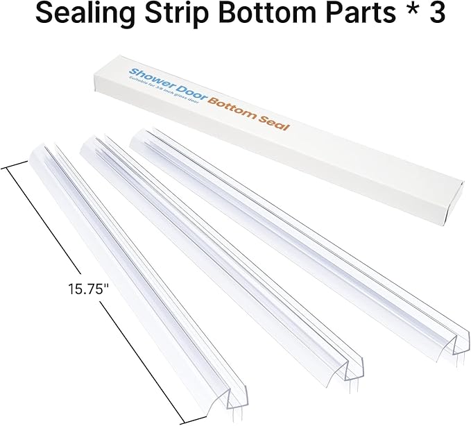 AmazerBath 3 PCS Shower Door Bottom Seal for 3/8 Inch Glass - (15.75 Inches x 3), 3 Section Segmented Shower Installation Kit Frameless Glass Door Seal Strip