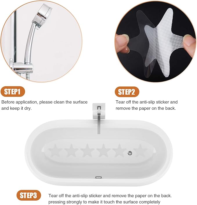 Anti Slip Shower Stickers 24 PCS Safety Bathtub Strips Adhesive Decals with Premium Scraper(Clear Star)