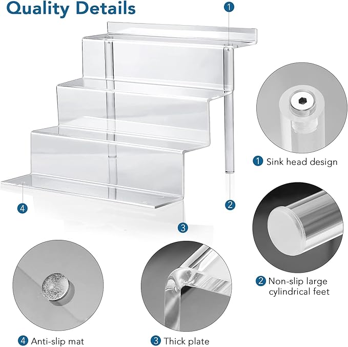 12 Inch Acrylic Shelf for Perfume Organizer in 3 Pack, 4 Tier Funko POP Shelves, Cologne Organizer Tiered Riser Display Stand, Acrylic Display for Decoration