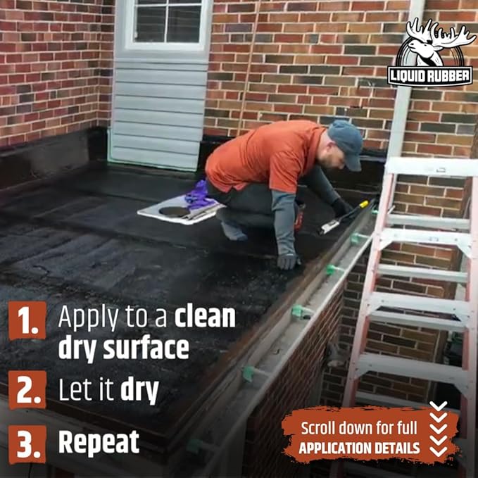 Liquid Rubber Waterproof Sealant - Waterproof Leak Repair Coating, Multi-Surface Rubber Paint, Durable Sealant for Roofs, Kit Includes- Black 5 Gallon Sealer, Caulk 10.2 oz 4 Pack, Seam Tape 4" x50'