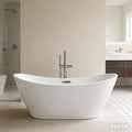 67'' Freestanding Bathtub, Acrylic, Deep Soaking Tub with Non-Slip Surface, Modern Free Standing Bath Tub, Chrome Drain, cUPC Certified, Easy Install, Space-Saving Bathtub for Bathrooms, White