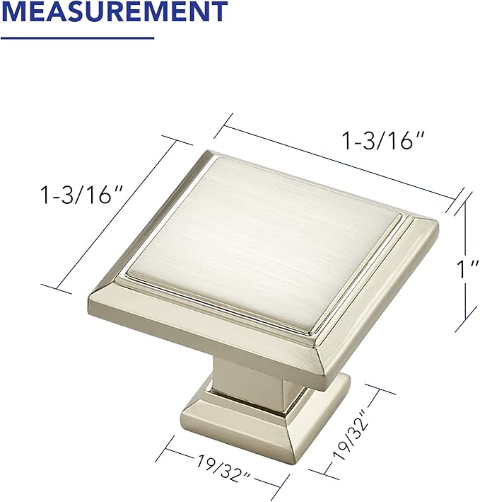 Ravinte Hardware 10 Pack Kitchen Cabinet Pulls Square Drawer Single Hole Handles Brushed Nickel for Cupboard Gold Dresser Solid