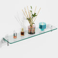 Glass Shelves for Bathroom,16-Inch Chrome Polished Floating Bathroom Shelf Stainless Steel Tempered Glass Shelf Modern Shelves Wall Mounted