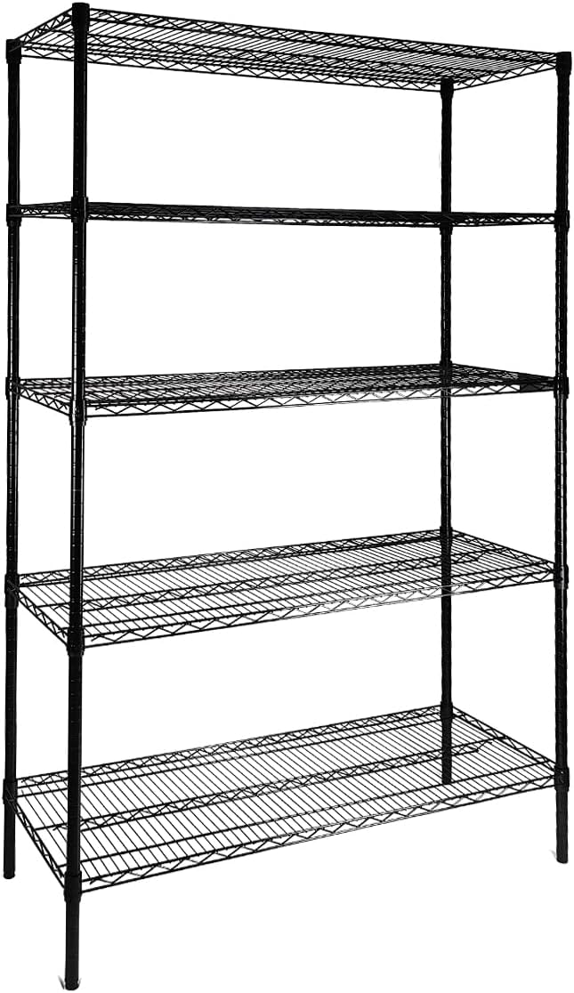 Heavy Duty 5-Tier Wire Shelving Adjustable Shelves Unit Metal Storage Rack Flat for Laundry Kitchen Pantry Garage Closet Organization (Black, 47.1" L x 17.6" W x 72.2" H)