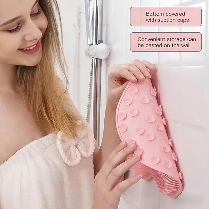Shower Foot & Back Scrubber, Massage Pad with Suction Cups & Pumice Stone, Multi-Surface Silicone Bath Mat for Exfoliating and Massaging in Shower or Bathtub, 9.8x11.8 Inch (Blue)