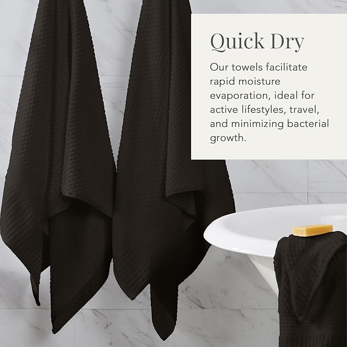 NY Loft 100% Cotton Towel Set 6 Piece | Super Soft & Absorbent Quick-Dry 2 Bath Towels 2 Hand Towels & 2 Washcloths | Textured and Durable Cotton | Premium Thick Towels | 6 Piece Set - Black