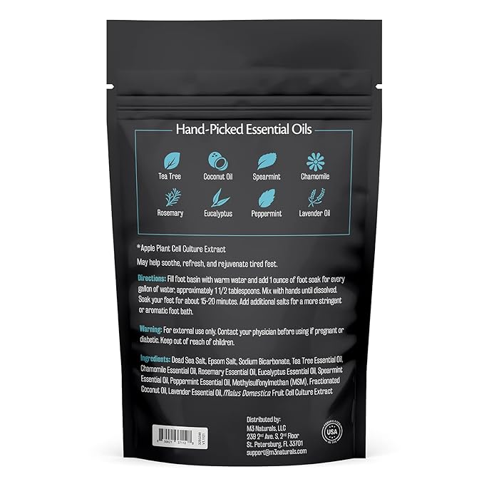 Tea Tree Oil Foot Soak and Epsom Salts for soaking | Foot Spa and Remedy for Athletes Foot, Stinky Feet, and Foot Soak for Dry Cracked Feet | Detox Foot Soak and Tea Tree Oil for Healthy Toenails 16oz