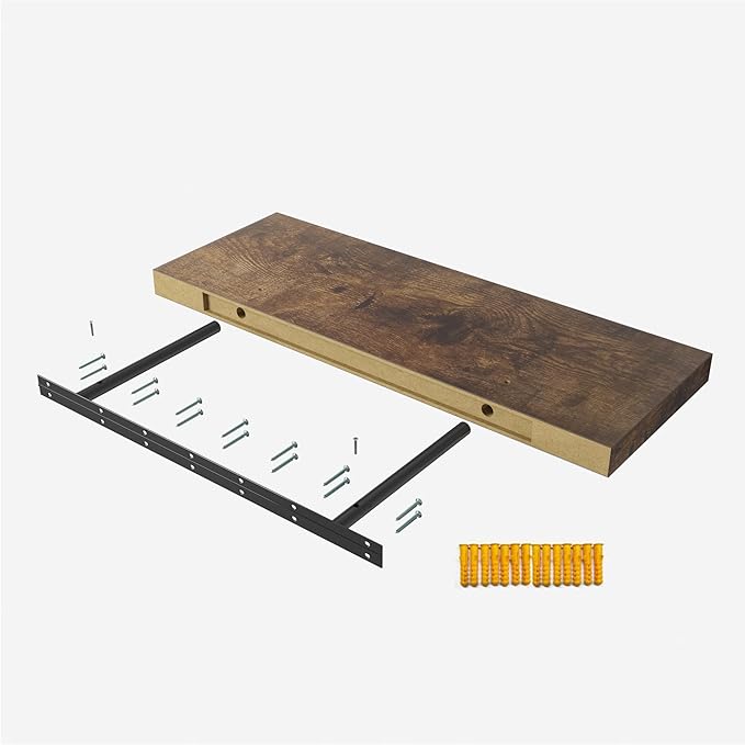 Floating Shelf, Set of 3 Wall Shelf, 24 in W x 12.75 in D x 2 in H Wooden Floating Wall Shelf with Invisible Brackets for Living Room/Bedroom/Bathroom/Kitchen Storage and Decor, Rustic Brown