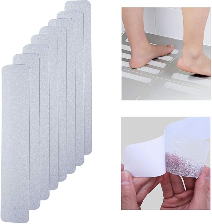 Anti Slip Tape Bath Safety Strips, 8pcs Clear Self-Adhesive Non Slip Stickers Non Skid Tread for BathTubs & Shower, 2 inch x 12 inch Rounded Corners, Easy Install