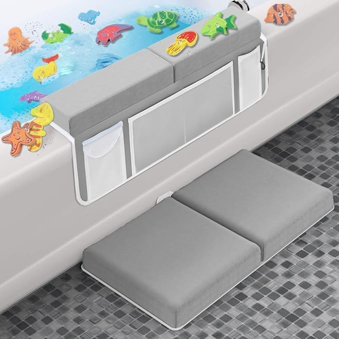 Supa Ant Baby Bath Kneeler and Elbow Rest Pad –Mom’s Choice Award Winner –US-Designed Extra Thick Bathtub Kneeling Pad with 8 Suction Cups, 5-Pocket Organizer, Non-Slip, Cushioned, Durable (Gray)