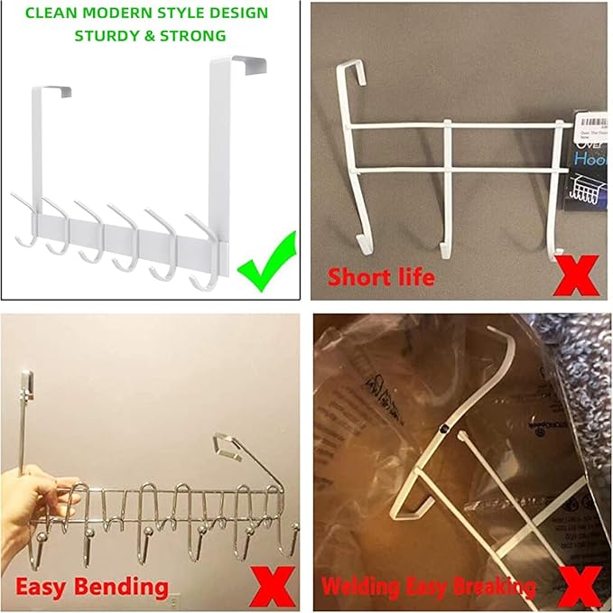 DOKU Over The Door Hook, Heavy Duty Over Door Hanger Holder for Coat Robe Hat Clothe Towels Hanging, Bathroom Organizer Towel Rack 12 Hooks, White