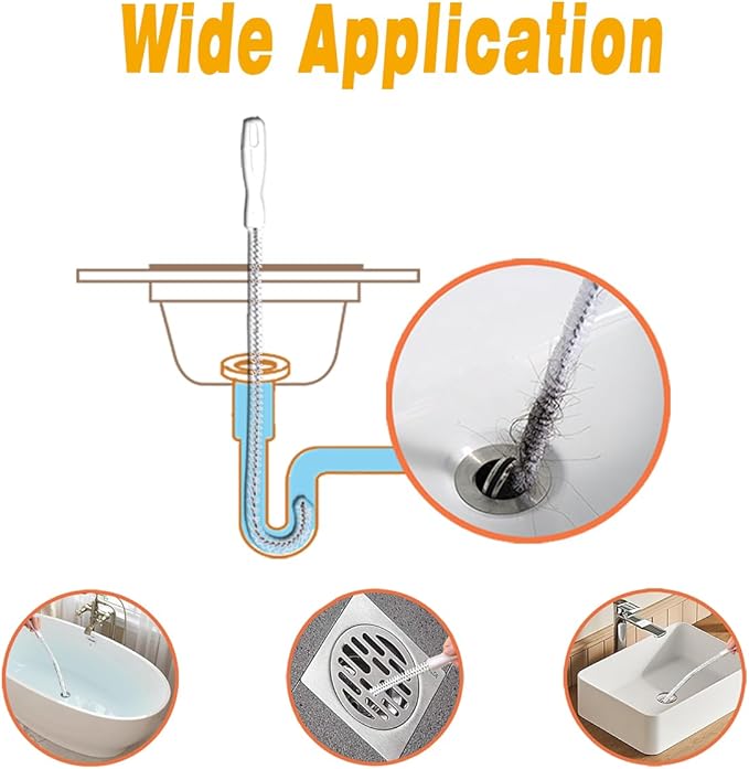 62.5inch Drain Snake Hair Clog Remover - Multi-Functional Drain Auger, Hair Catcher & Cleaning Brush for Kitchen, Bathroom, Sewer, Bathtub, Sunroof, and Dryer Vent