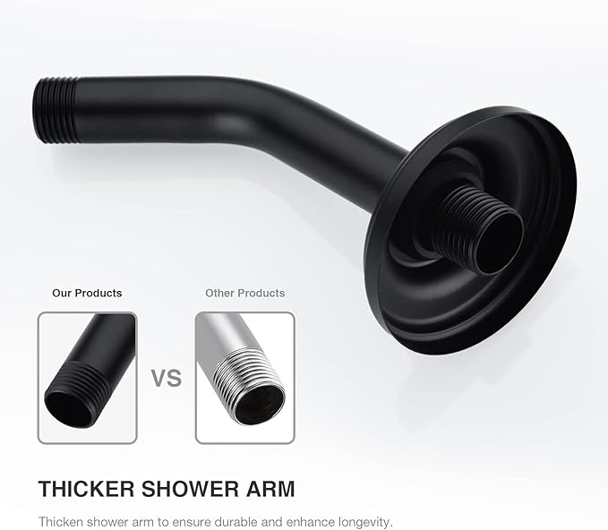 9 Inch Angled Shower Arm with Flange,Wall-Mounted Heavy Duty Stainless Steel, Shower Head Extension Extender Pipe Arm, For Fixed Bathroom Shower Head,Matte Black