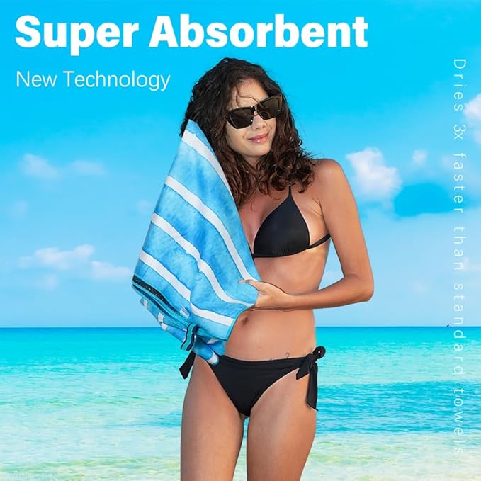 Lightweight Thin Microfiber Beach Towel Sand Free Quick Dry Absorbent Compact Soft Pool Swim Travel Towels Extra Large Oversized Beach Accessories Packable Essentials Stuff Gifts for Adult