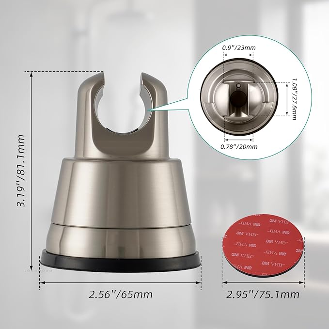Hibbent Vacuum Suction Cup Shower Head Holder, Removable Shower Head Bracket, Height Adjustable Wall Mount ABS Plastic Suction Holder for Handheld Showerhead, Brushed Nickel