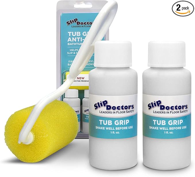 Anti-Slip Bath & Shower Floor Solutions (2 Bottles) – Tub Grip – Barefoot Friendly Non-Slip Coating Fixes Slippery Fiberglass & Acrylic Showers & Tubs